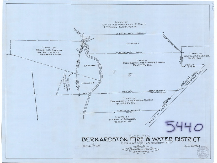 Bernardston Fire & Water Dist Barton RD + Gfld RD - at Town Line GFLD- BERN Bernardston Greenfield 5440 - Map Reprint