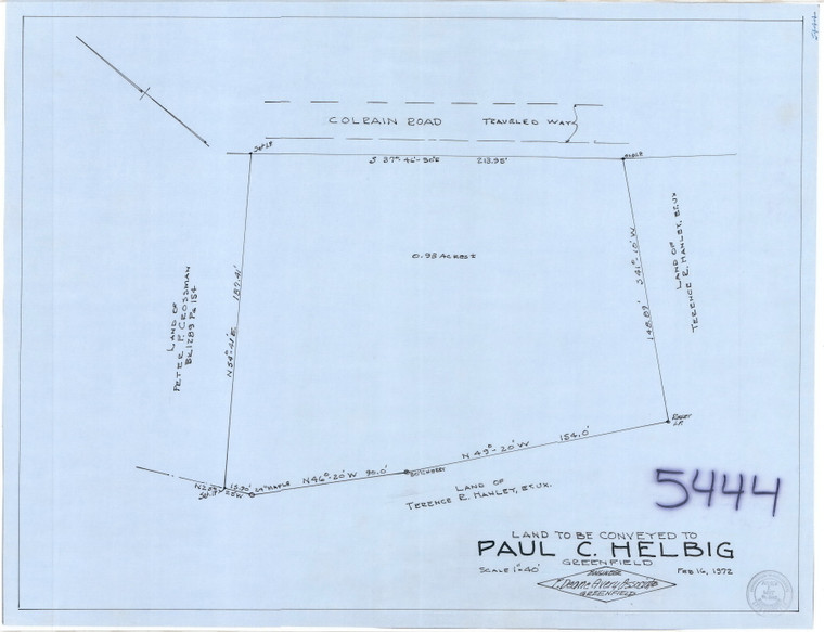 Paul C Helbig    Colrain Rd  0.93ac Greenfield 5444 - Map Reprint