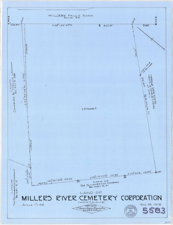 Miller River Cemetery Corp    Millers Falls Rd. - 7.47 ac Montague 5583 - Map Reprint