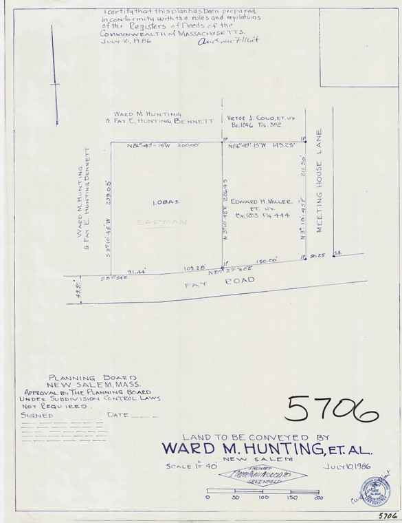 Ward M Hunting Et Al    Fay Rd New Salem 5706 - Map Reprint