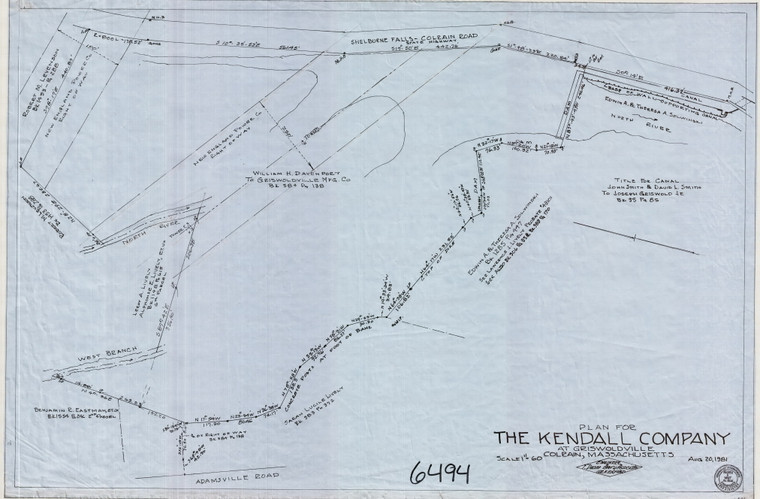 The Kendall Co Griswoldville Dam Lot Colrain 6494 - Map Reprint