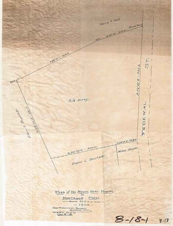 Newell Hunt - Federal St. - Montague  5 1/4ac Montague 8-18-1 - Map Reprint