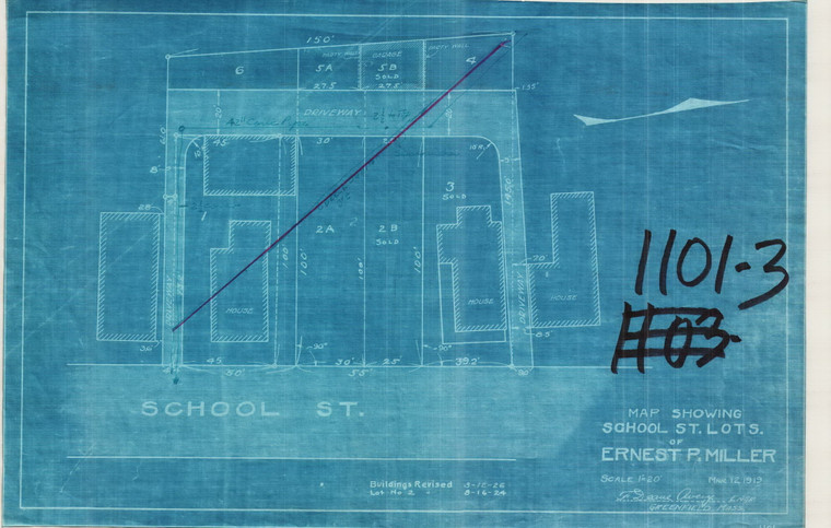 E.P. Miller    Lots W. Side School St. Greenfield 1101-3 - Map Reprint