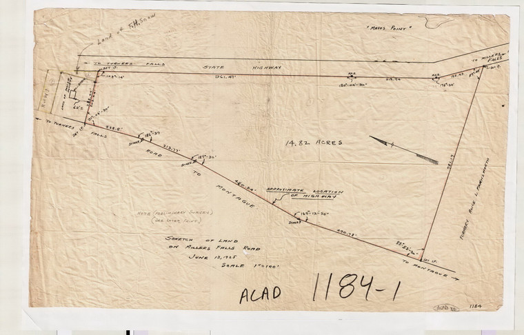 Snow Property    S. Side State Rd    Turners    Near Mont. Road - 14.82ac Montague 1184-1 - Map Reprint