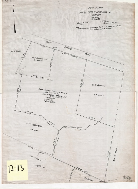 George H. Goddard to Montague Brick Co. (So. of North Swamp Rd) Montague 12-113
 - Map Reprint