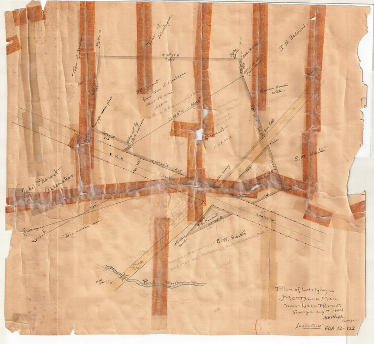 E.E. Conant - Lots near Lake Pleasant at R.R. Crossing  tape repairs Montague 12-122 - Map Reprint