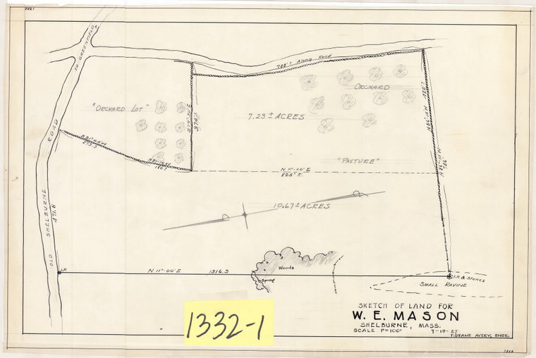 W.E. Mason - Sketch of Land in Shelburne Shelburne 1332-1 - Map Reprint