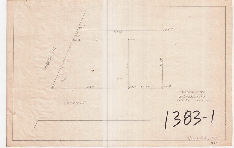 J.C. Roberts    Subdivision of Lot Greenfield 1383-1 - Map Reprint