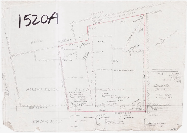 First National Bank    Lot Bank Row  Grades on floors Greenfield 1520A - Map Reprint