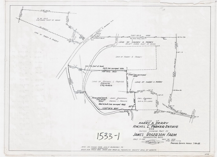 H.A. Perry - James Rogerson Farm Rachel Parker Estate Bernardston 1533-1 - Map Reprint