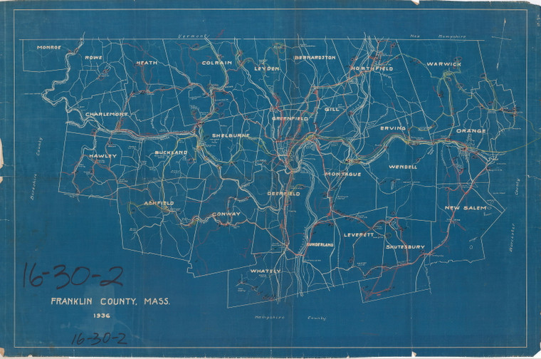 Heavy Outline Map of Franklin County  1936   0_FranklinCo 16-30-2 - Map Reprint