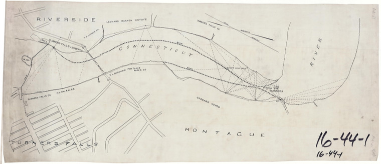 Turners Falls Lumber Co - Log Booms on Conn River - Gill and Montague Montague 16-44-1 - Map Reprint