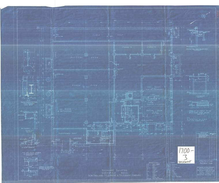 New England Tel. & Basement Plan Greenfield 1700-03 - Map Reprint
