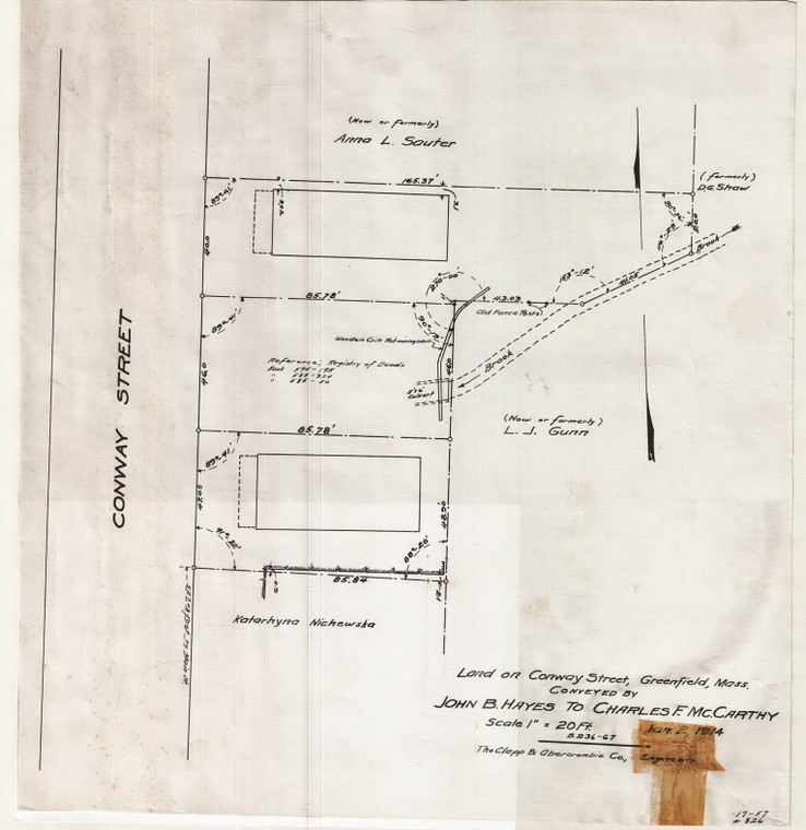 John B. Hayes to Chas. F. McCarthy - E. Side Conway St.  Brook beneath Greenfield 17-57-2 - Map Reprint