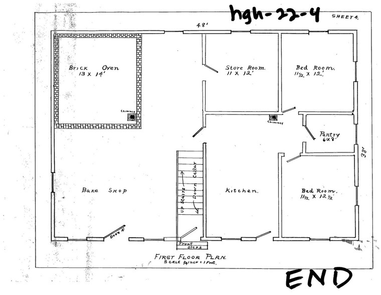 Plan and Elevations of Bakery Building South Deerfield 4 - Map (Digital Download Copy)