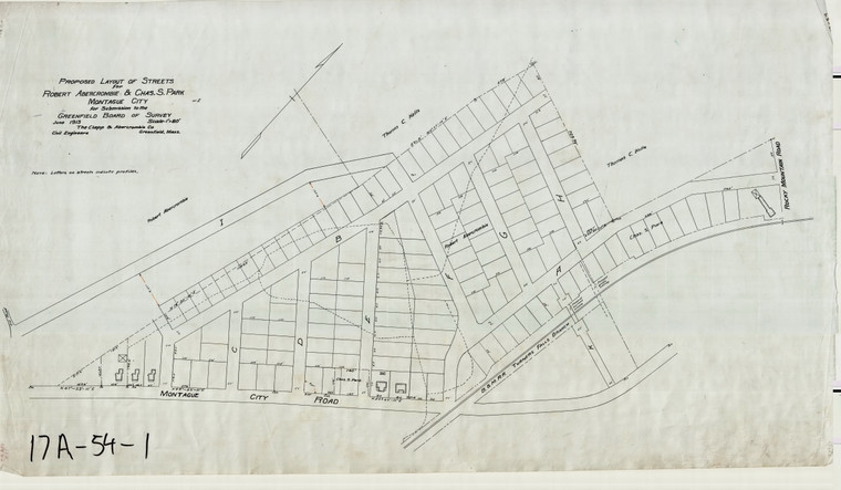 Rob't Abercrombie + Charles S. Park - Subdivision - Montague City Road Greenfield 17A-54-01 - Map Reprint