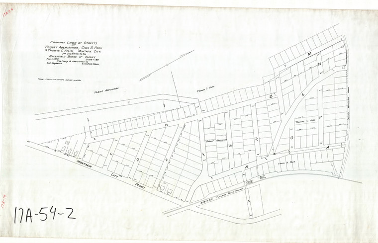 Rob't Abercrombie + Charles S. Park - Subdivision - Montague City Road Greenfield 17A-54-02 - Map Reprint