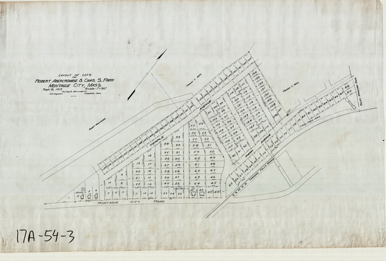 Rob't Abercrombie + Charles S. Park - Subdivision - Montague City Road Greenfield 17A-54-03 - Map Reprint