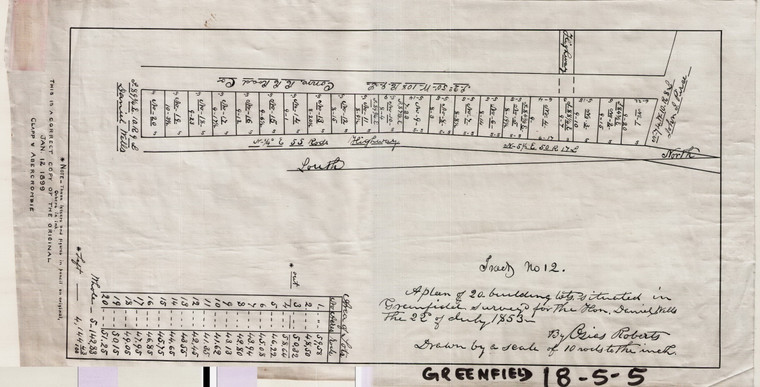 Daniel Wells - 20 Building Lots on W. Side of Chapman St. by Osias Roberts  tracing by Abercrombie 1899 Greenfield 18-05-5 - Map Reprint