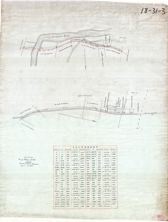 Vt. + Mass. R.R. - Greenfield Branch - Millers Falls to Greenfield  - 2 sections Greenfield 18-31-03 - Map Reprint