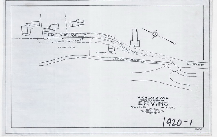 Town of Erving    Highland Ave Erving 1920 - Map Reprint