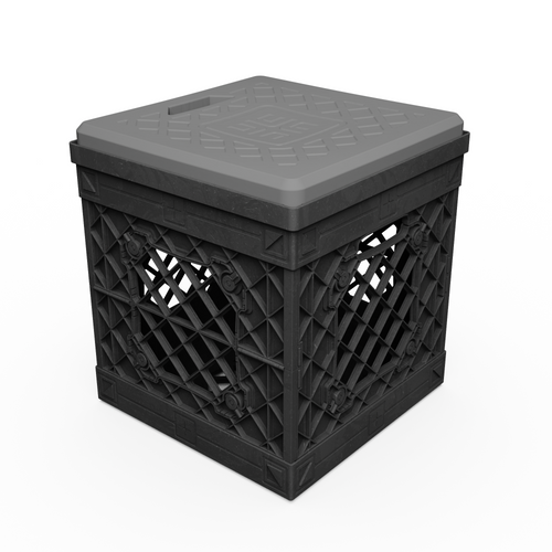 UbeCube™ Seat Pad Kit with black UC01™ collapsible crate topped with gray seat pad.