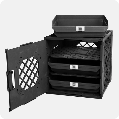1x3 Grabinet Kit | Black Crate – Black Bins – Black UC01™ crate shown with three large black 1x3 Grab Bins installed.