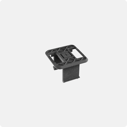 Single UbeCube™ Snap-Fit Connector on white background, designed to lock crates securely together.