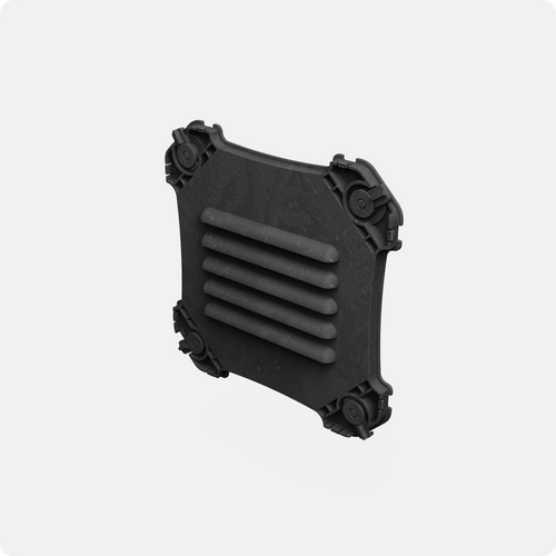UbeCube Locker MOD Panel with louvered vents and four black pin locks, standalone product shot. UbeCube Locker MOD Panel with louvered vents and four black pin locks, standalone product shot.