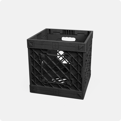 UbeCube’s UC01™ MOD Lidless Crate in black, shown upright with open-grid side panels.