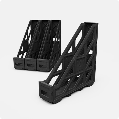 UbeCube CrateFile™ modular filing system – set of four file organizers for UC01 crates, with one angled forward and separated for display.