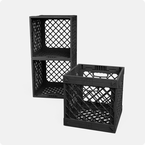 UC02 Lidless Crate | 3pk | Black – Set of three UC02 panel modular collapsible crates in black.