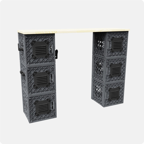 CrateShot modular cleaning table base with custom wood tabletop installed by user