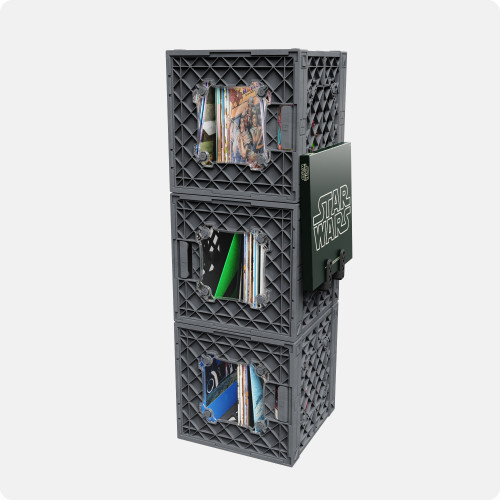 UbeCube CrateVinyl Tower stacked vinyl record storage system with MOD panel door (modular crate, vertical record storage)