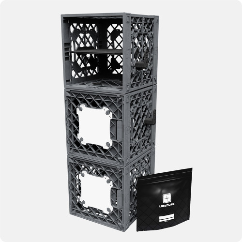 CratePrepper™ StoreUp modular crate tower with Mylar food storage bag for emergency supply organization