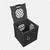 UC01™ black collapsible storage crate shown open with hinged lid and diamond grid side panels
