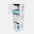 White UbeCube ToolTower modular storage with three stacked crates, open doors, and sky blue drop-in trays inside for organized tool storage.