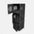 Black UbeCube ToolTower modular storage with three stacked crates, open doors, and black drop-in trays inside for organized tool storage.