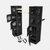Black UbeCube Tool Closet with two vertical crate towers connected by rods, open hinged panels showing shelves, and included accessories such as hooks and connectors arranged in front.