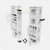 White UbeCube Tool Closet with two vertical crate towers connected by rods, open hinged panels showing shelves, and included accessories such as hooks and connectors arranged in front.
