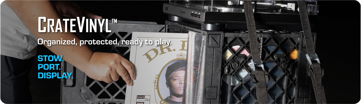 CrateCloset™ banner with a man walking past a modular UbeCube closet holding hanging shirts, folded clothes, and hats. Text: “CrateCloset™ – A pop-up closet built however you want! Shoes, clothes, + much more!”