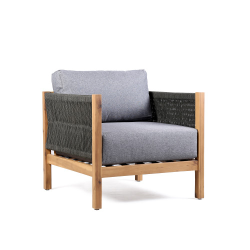 LCSICHWDTK Sienna Outdoor Eucalyptus Lounge Chair In Teak Finish With Grey Cushions