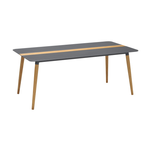 LCIPDIGREY Ipanema Outdoor Aluminum Dining Table In Dark Grey With Natural Teak Wood Accent