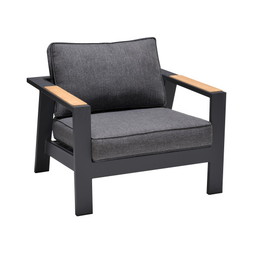 LCPACHGR Palau Outdoor Chair In Dark Grey With Natural Teak Wood Accent And Cushions