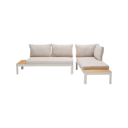 SETODPLT2AA Portals Outdoor 2 Piece Sofa Set In Light Matte Sand Finish With Beigecushions And Natural Teak Wood Accent