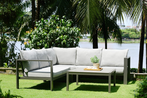 SETODSLSE Solana Outdoor Sectional Set In Cosmos Finish With Grey Cushions And Coffee Table