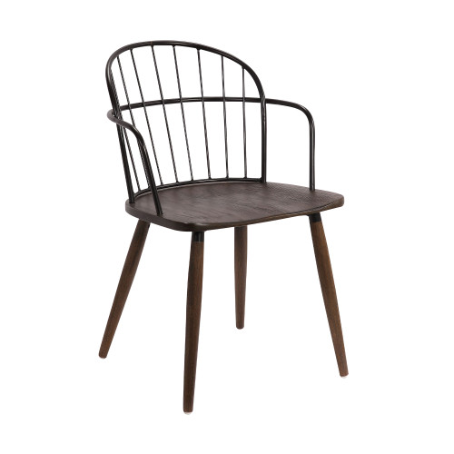 LCBDSIBLWA Bradley Steel Framed Side Chair In Black Powder Coated Finish And Walnut Glazed Wood