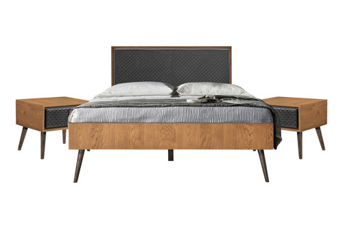 SETCOBDQN3A Coco Rustic 3 Piece Upholstered Platform Bedroom Set In Queen With 2 Nightstands
