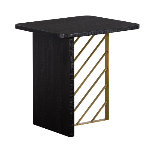 LCMOENBL Monaco Black Wood Side Table With Antique Brass Accent