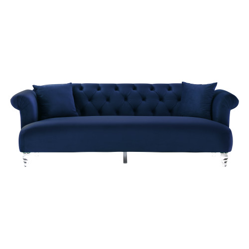 LCEG3BLUE Elegance Contemporary Sofa In Blue Velvet With Acrylic Legs